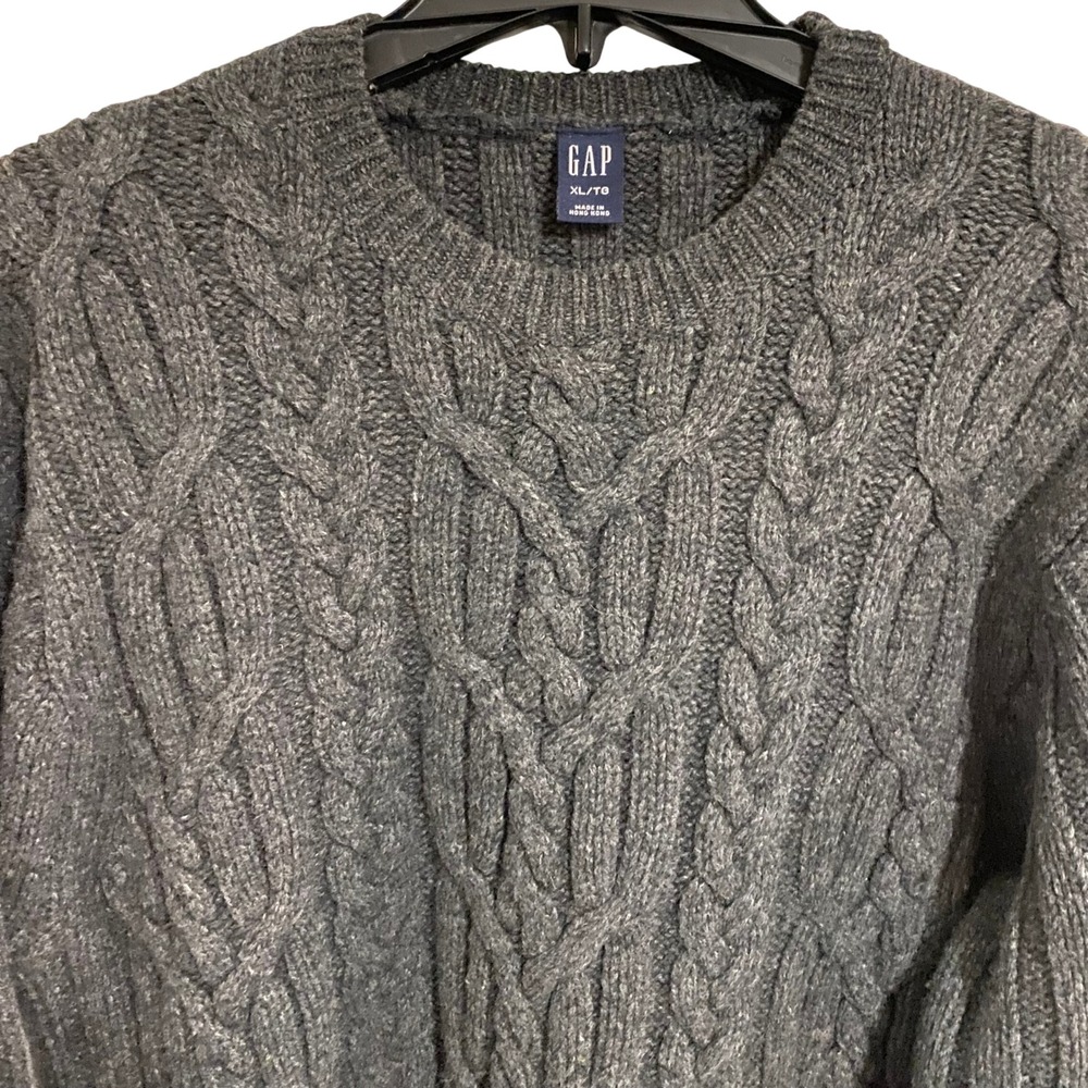 Fisherman Gap Cable Knit Sweater Womens XL Grey Braided Crew Neck Heavy Knit - Picture 3 of 7